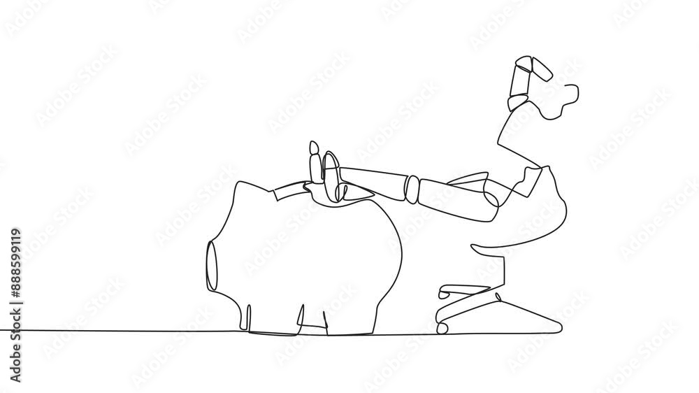 Animated self drawing continuous one line drawing smart robot sitting ...