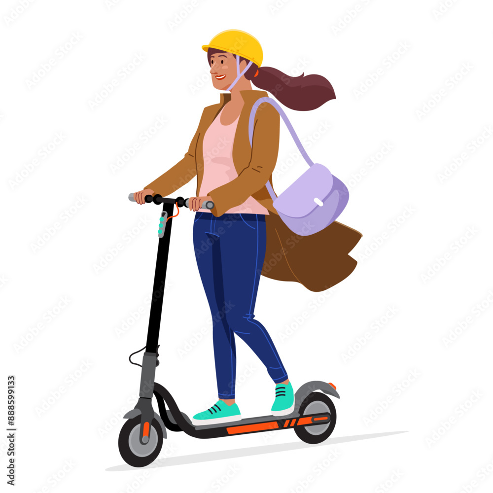 Young Woman Riding Electric Scooter - Urban Commuting Concept Young Woman Riding Electric Scooter - Urban Commuting Concept
