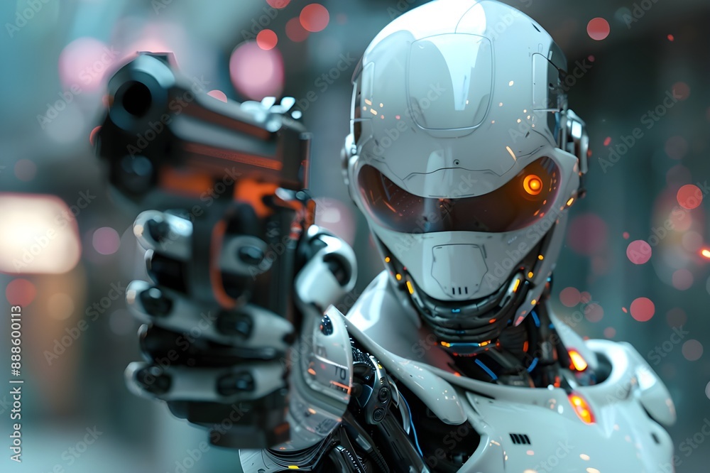White android pointing a pistol White android pointing a pistol