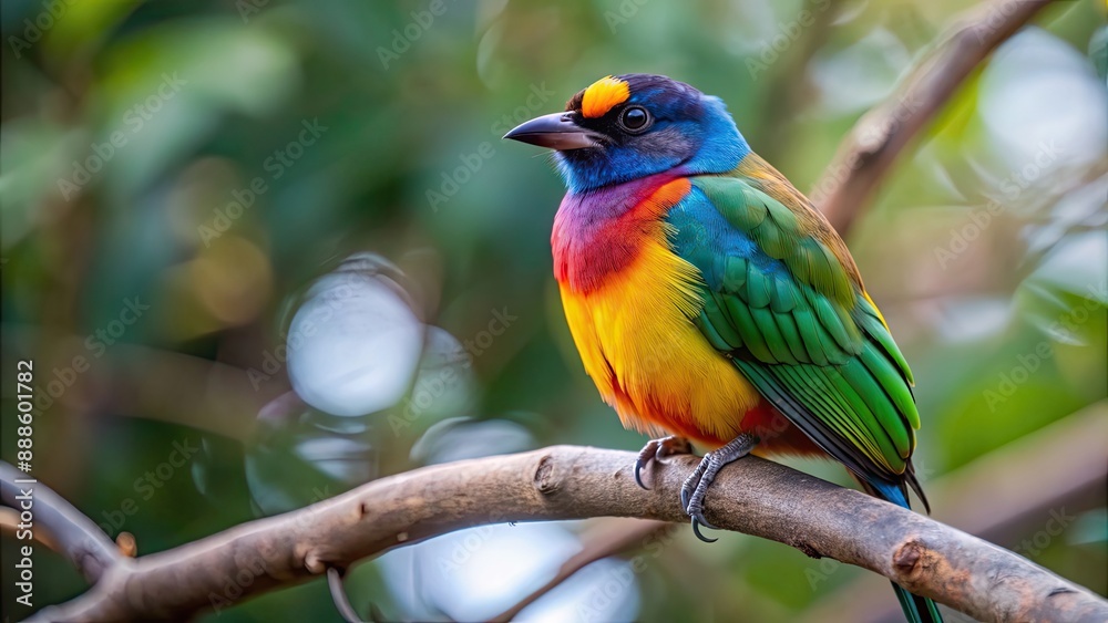 Close-up of a colorful bird perched on a tree branch , Avian, feathers, wildlife, nature, vibrant, plumage, beak, wings Close-up of a colorful bird perched on a tree branch , Avian, feathers, wildlife, nature, vibrant, plumage, beak, wings