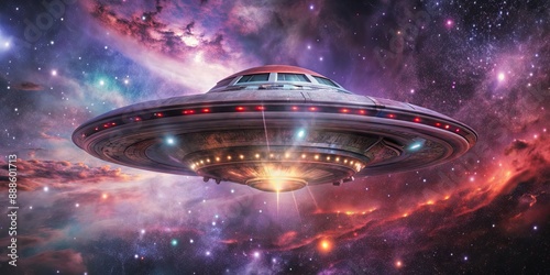 Futuristic alien spacecraft hovering in space, alien, spacecraft, UFO, technology, futuristic, outer space, galaxy