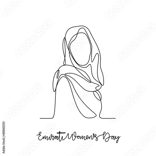 One continuous line drawing of Emirati Women’s Day celebration vector illustration. Emirati Women's Day in simple linear concept vector design. UAE National day celebration design vector in August. 