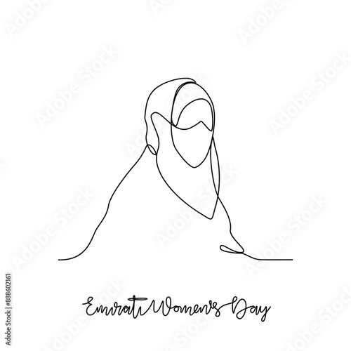 One continuous line drawing of Emirati Women’s Day celebration vector illustration. Emirati Women's Day in simple linear concept vector design. UAE National day celebration design vector in August. 