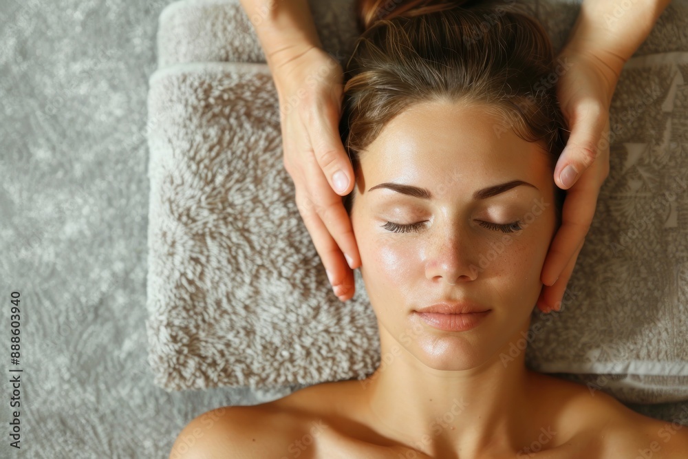 Naklejka premium Relaxing face massage hands massaging the back spa salon