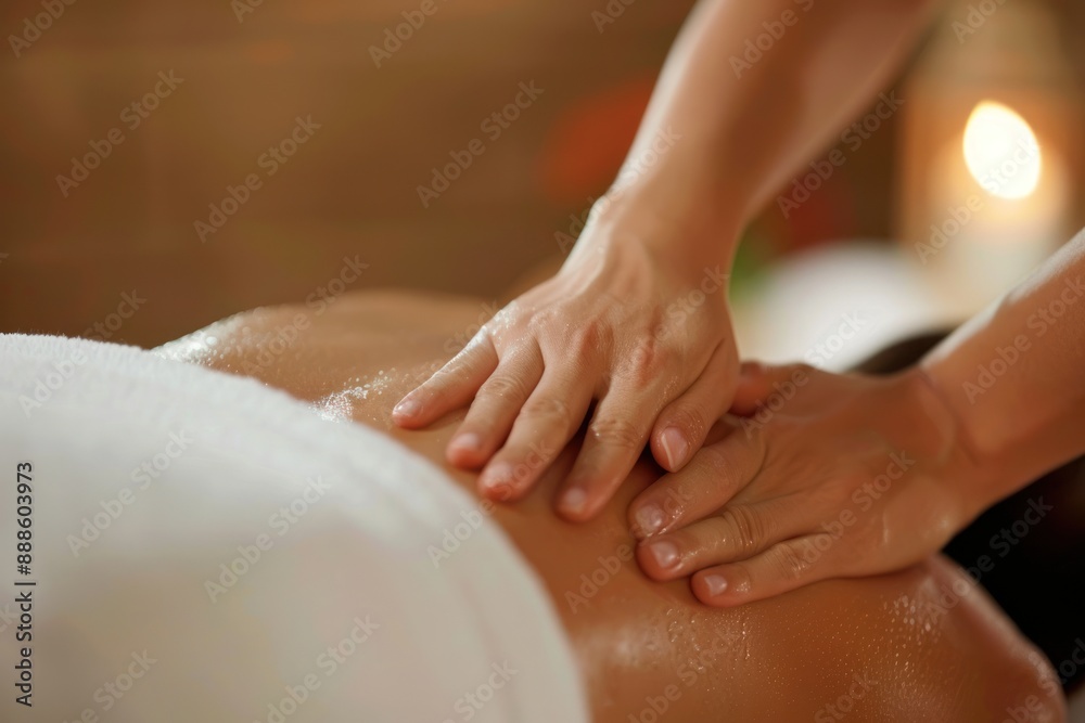 Relaxing hand massage close-up hands massaging the back spa salon Relaxing hand massage close-up hands massaging the back spa salon