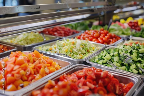 variety of salad ingredients, including tomatoes, paprika, and lettuce, catering to vegetarian preferences