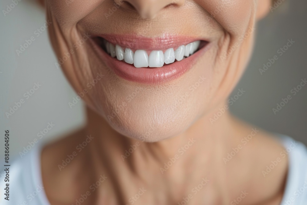 Obraz premium senior woman mouth or teeth smiling, hygiene or dental cleaning cosmetic service