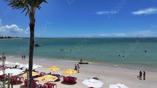 Beach Club At Santa Cruz Cabralia Bahia Brazil. Stunning Tropical Coastline Beach Scene Viewed From Above. Shore Sky Beach Sea. Seaside Scenic Coastline. Santa Cruz Cabralia Bahia. photo