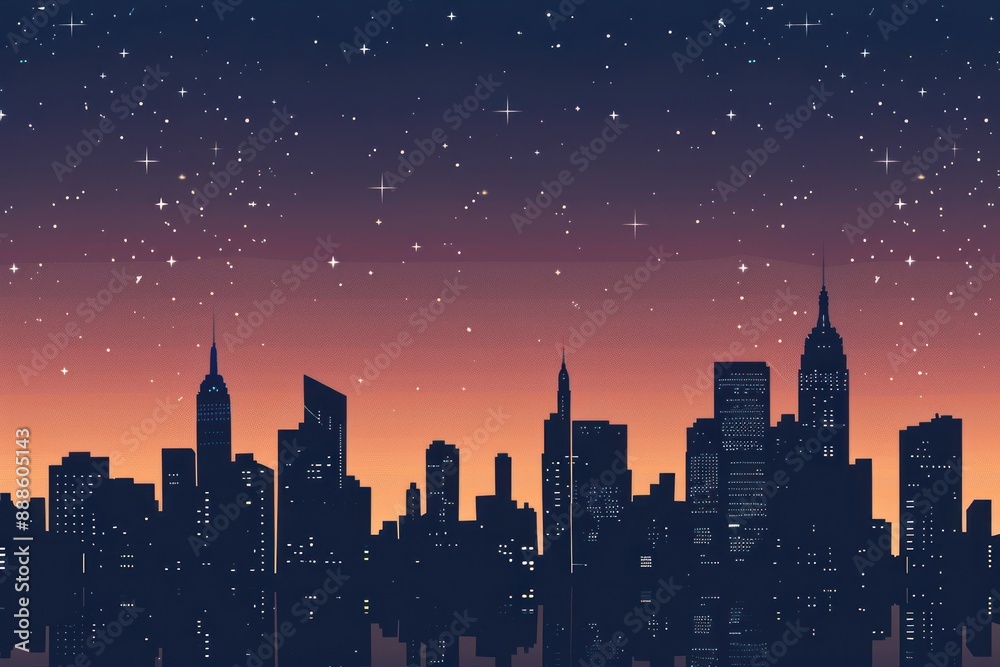 Subdued city skyline silhouette against a twilight sky, perfect for urban-themed projects Subdued city skyline silhouette against a twilight sky, perfect for urban-themed projects