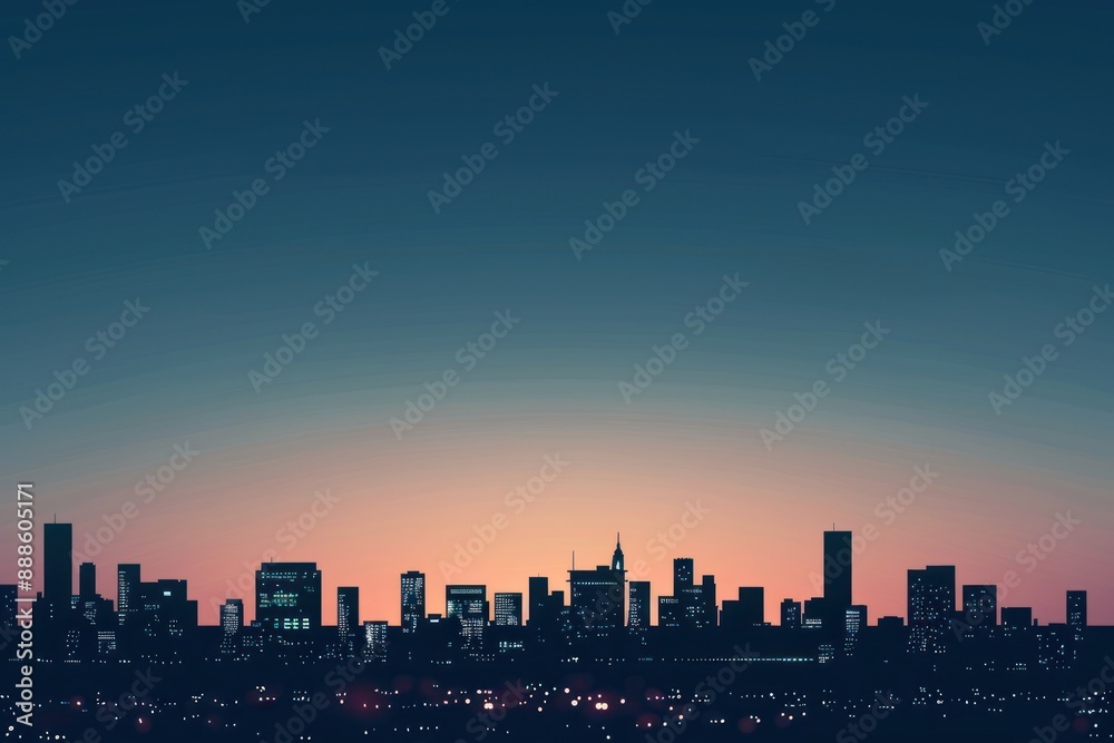 Fototapeta premium Subdued city skyline silhouette against a twilight sky, perfect for urban-themed projects