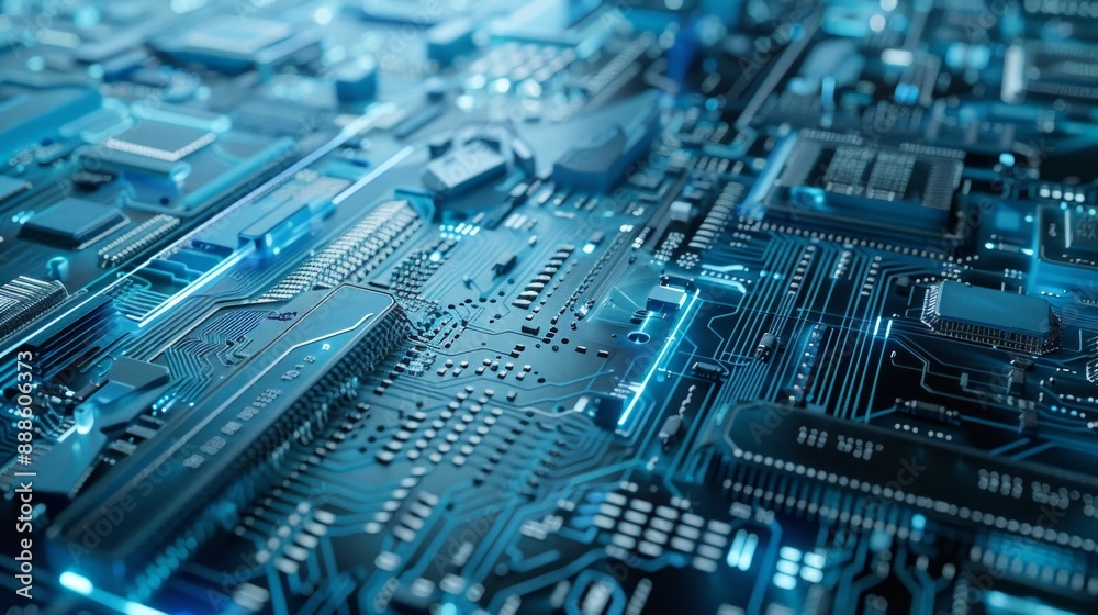 A computer chip is shown in a blue color A computer chip is shown in a blue color