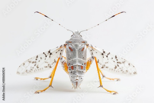 A lace bug with its intricate wings on a white bac 85 insect, macro, animal, isolated, white, bug, wasp, nature, fly, close-up, mosquito, bee, closeup, antenna, grasshopper, yellow, pest, hornet, cric photo