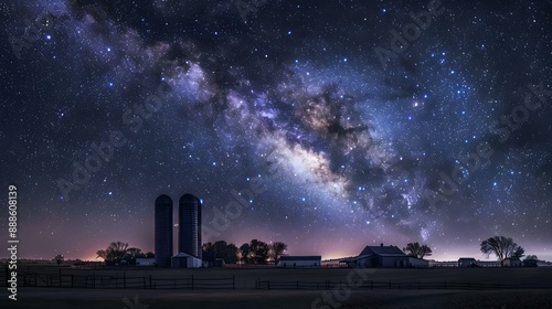 Stunning view of the Milky Way galaxy over a rural landscape