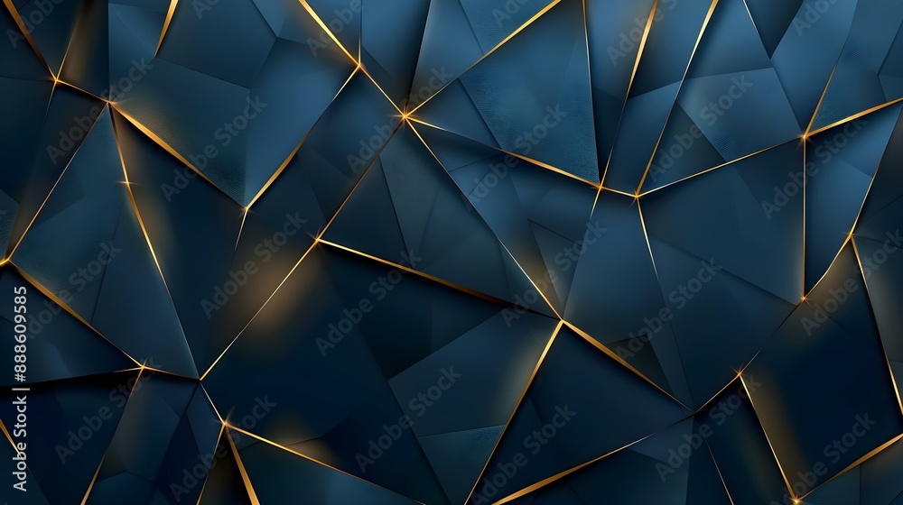 Luxurious dark blue polygonal pattern with gold accents Luxurious dark blue polygonal pattern with gold accents