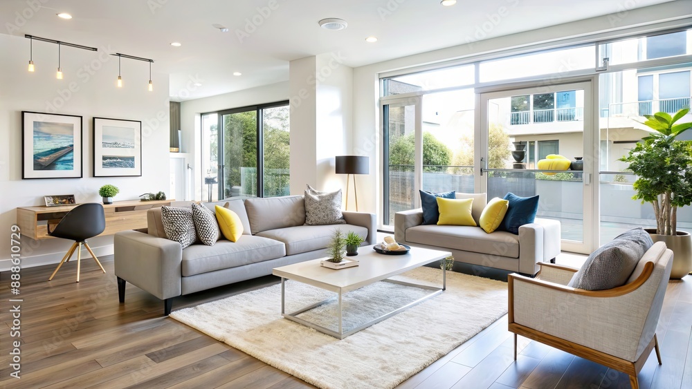 Fototapeta premium Modern living room with sleek furniture and minimalist design, modern, living room, sleek, furniture, minimalist, design