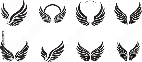 vector wings, Set of black vector wing icons, wing logo symbol icon collection, bird or angel wings vector, Wings silhouette