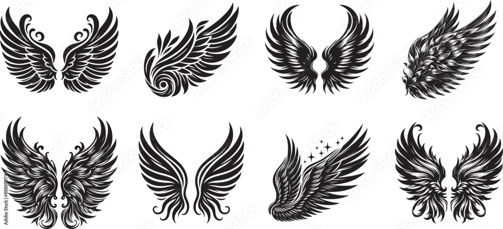 vector wings, Set of black vector wing icons, wing logo symbol icon collection, bird or angel wings vector, Wings silhouette vector wings, Set of black vector wing icons, wing logo symbol icon collection, bird or angel wings vector, Wings silhouette