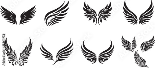 vector wings, Set of black vector wing icons, wing logo symbol icon collection, bird or angel wings vector, Wings silhouette