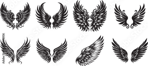 vector wings, Set of black vector wing icons, wing logo symbol icon collection, bird or angel wings vector, Wings silhouette