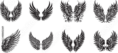 vector wings, Set of black vector wing icons, wing logo symbol icon collection, bird or angel wings vector, Wings silhouette