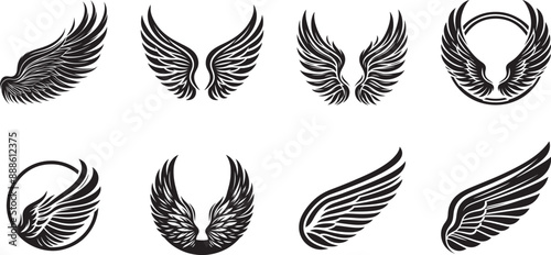vector wings, Set of black vector wing icons, wing logo symbol icon collection, bird or angel wings vector, Wings silhouette