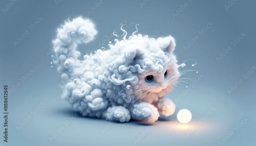 Fototapeta premium Cloudy Companion: Cat Cloud and Play Ball