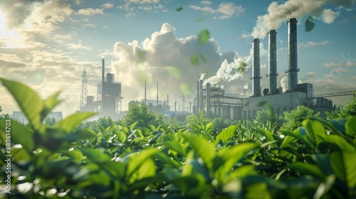 green industry Eco-energy for sustainable energy saving environmentally friendly low carbon footprint Green factory industry for good environment, low air ozone production concept.