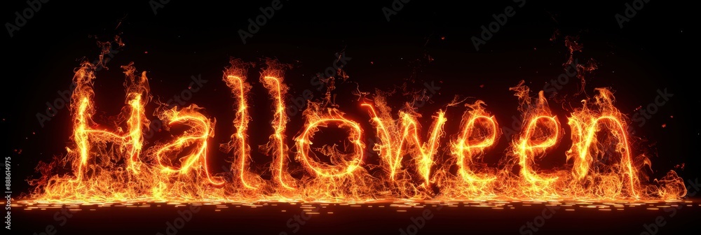Fiery Halloween text, captivating and intense, perfect for spooky-themed designs and seasonal decorations. High-resolution stock photo. Fiery Halloween text, captivating and intense, perfect for spooky-themed designs and seasonal decorations. High-resolution stock photo.