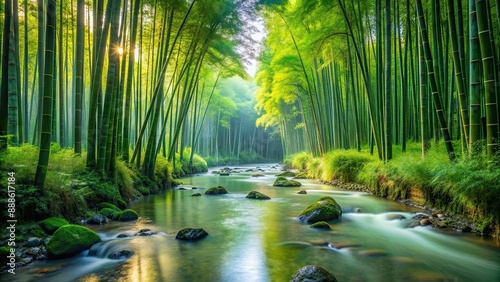 Serene stream flowing through a lush bamboo forest , bamboo, forest, nature, water, stream, peaceful, tranquility, green