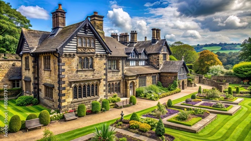 Historic Shibden Hall in Halifax, a stunning Tudor house with beautiful gardens, Shibden Hall, Halifax, Yorkshire, England photo