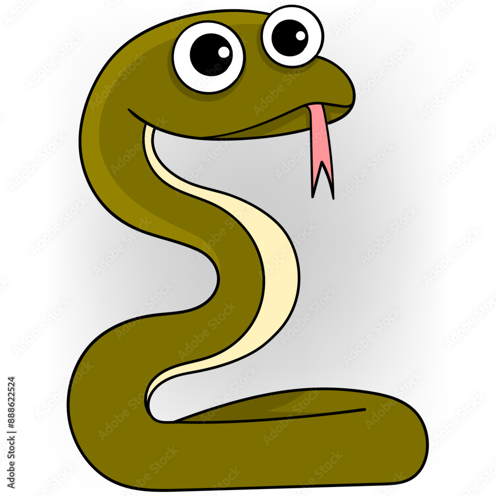 Naklejka premium Cute Cartoon Snake with Large Eyes and Forked Tongue