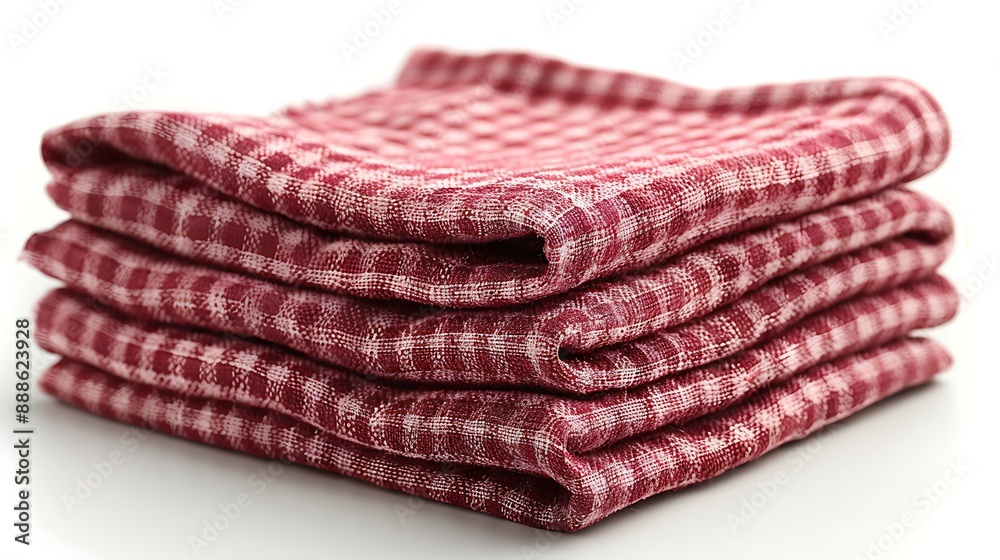 Fototapeta premium Isolated white background with a front view of a red checkered napkin.