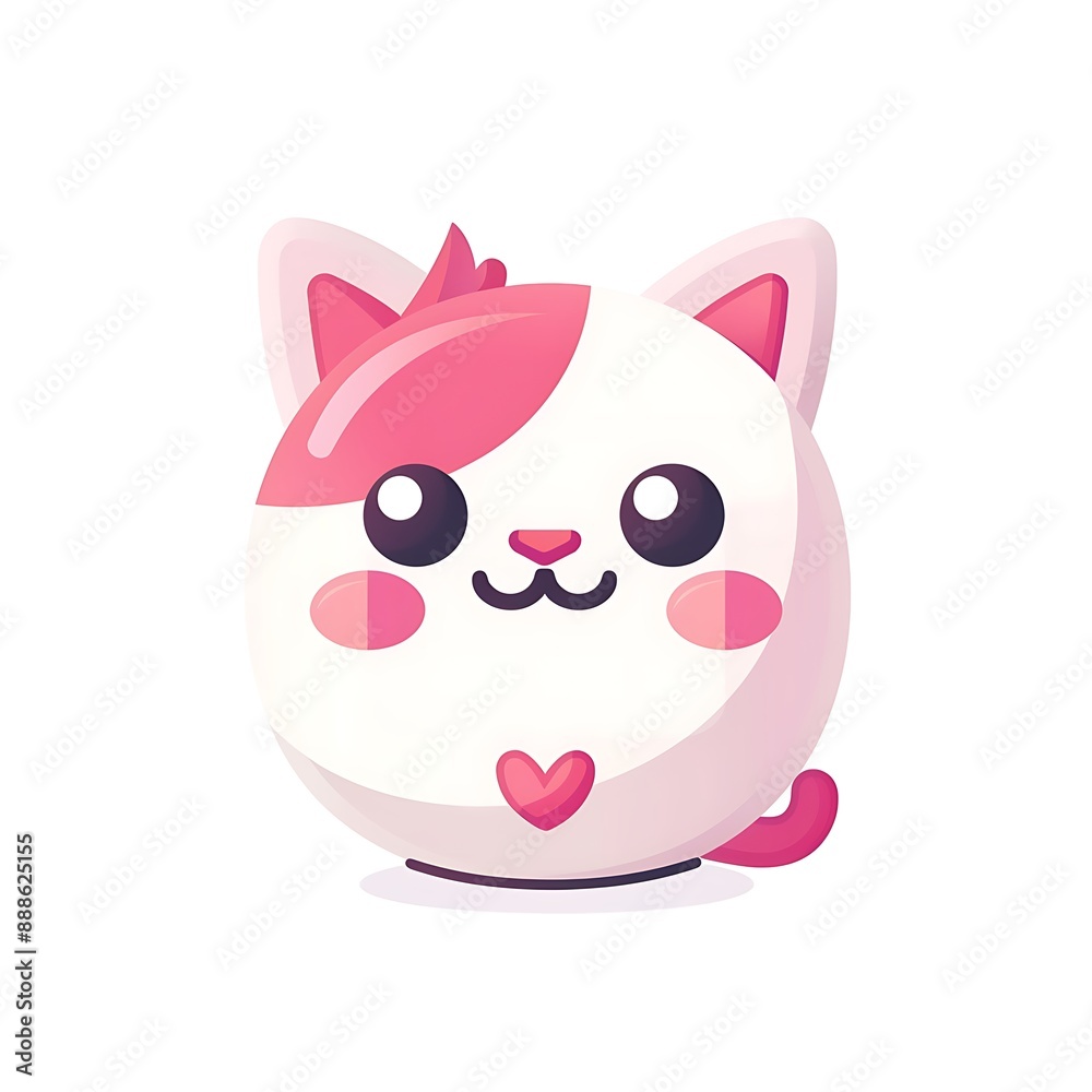 Adorable Pink Cat Kawaii Style Illustration Adorable Pink Cat Kawaii Style Illustration