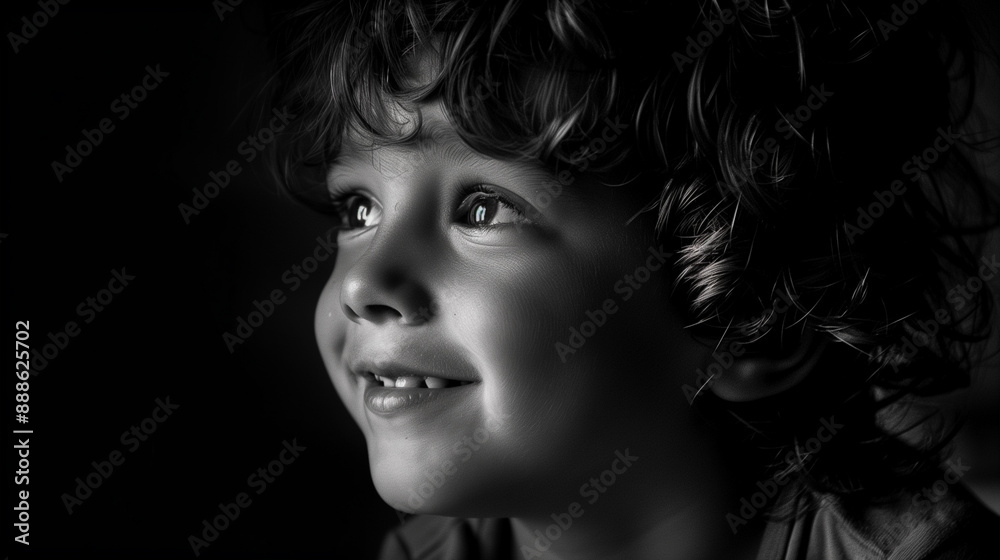 B&W Photography of a Young Boy with Wide Eyes, Expressing Surprise