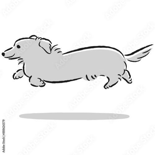 走るダックスフンドのかわいい手描きイラスト