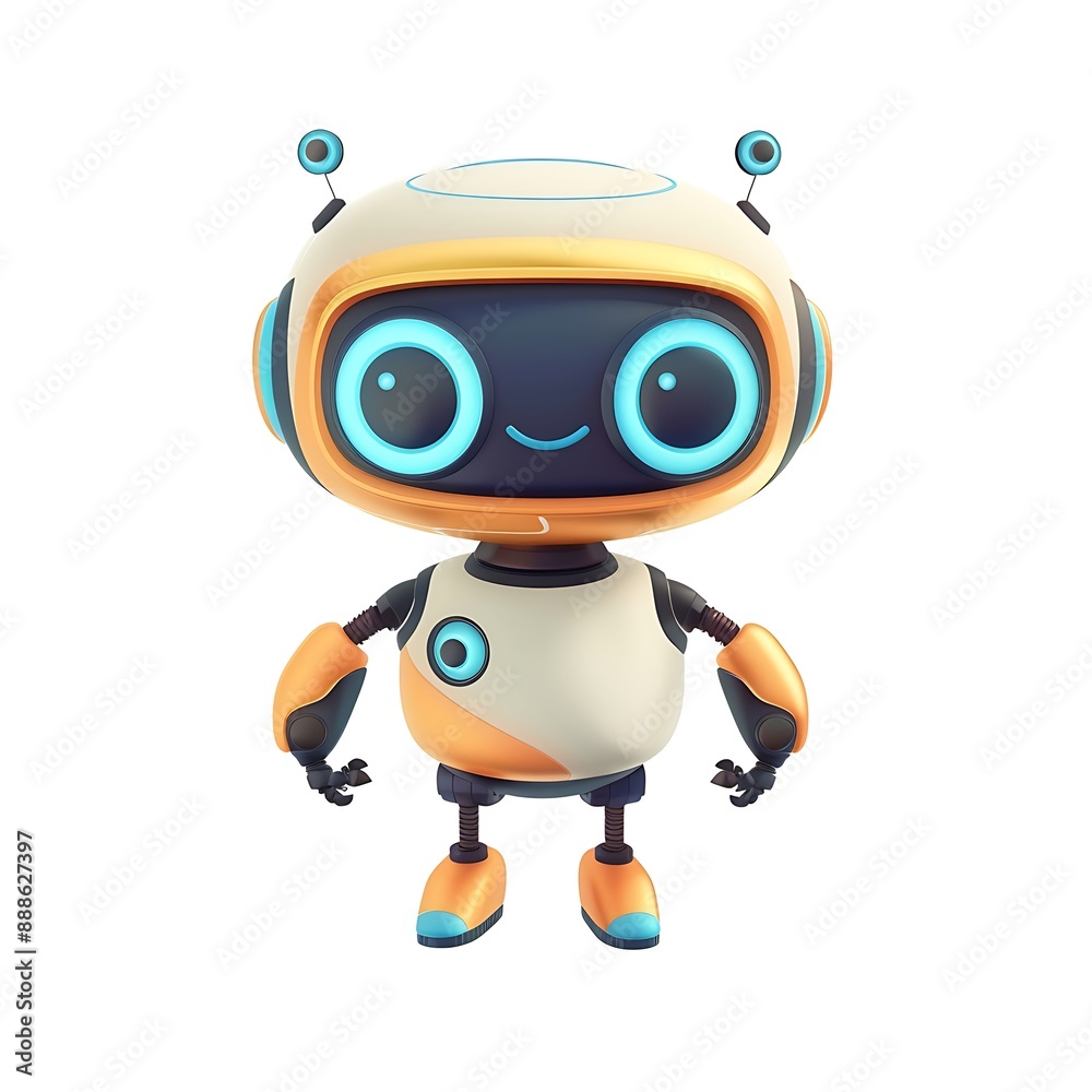 Adorable and Expressive Robot Character with Charming Smile and Playful Personality Adorable and Expressive Robot Character with Charming Smile and Playful Personality