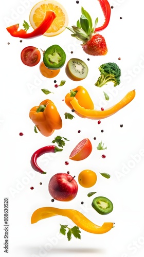 Wallpaper Mural Fresh fruits and vegetables in mid-air, isolated on white, capturing the essence of healthy and wholesome eating Torontodigital.ca