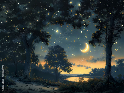 night landscape with moon , streaming background