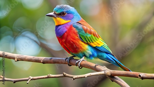 Colorful bird outlined drawing perched on a branch, bird, colorful,drawing, outlined, perched, branch, nature, wildlife, feathers