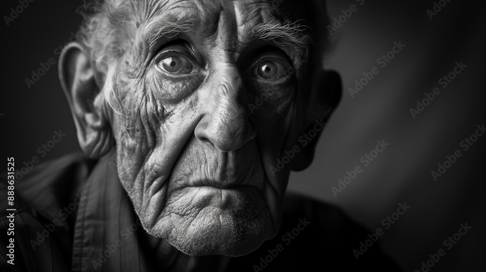 B&W Photography of an Elderly Man with Wrinkles, Reflecting Wisdom B&W Photography of an Elderly Man with Wrinkles, Reflecting Wisdom