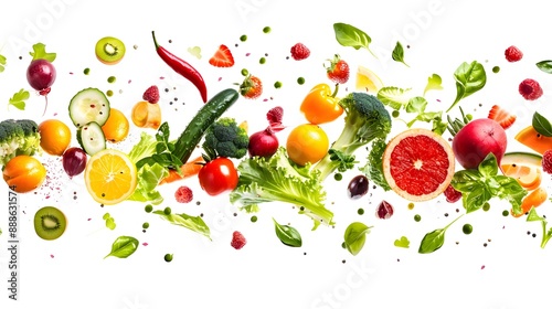 Wallpaper Mural Fresh fruits and vegetables in mid-air, isolated on white, capturing the essence of healthy and wholesome eating Torontodigital.ca