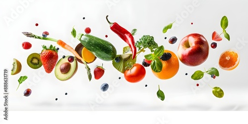 Wallpaper Mural Fresh fruits and vegetables in mid-air, isolated on white, capturing the essence of healthy and wholesome eating Torontodigital.ca