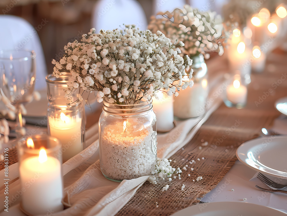 candles and flowers, Baby's Breath in Mini Mason Jar Background candles and flowers, Baby's Breath in Mini Mason Jar Background