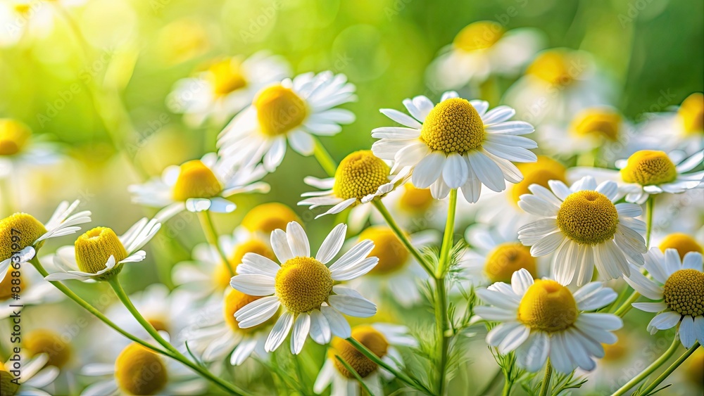 Close-up of a blooming medicinal chamomile plant , herbal remedy, alternative medicine, natural healing, floral