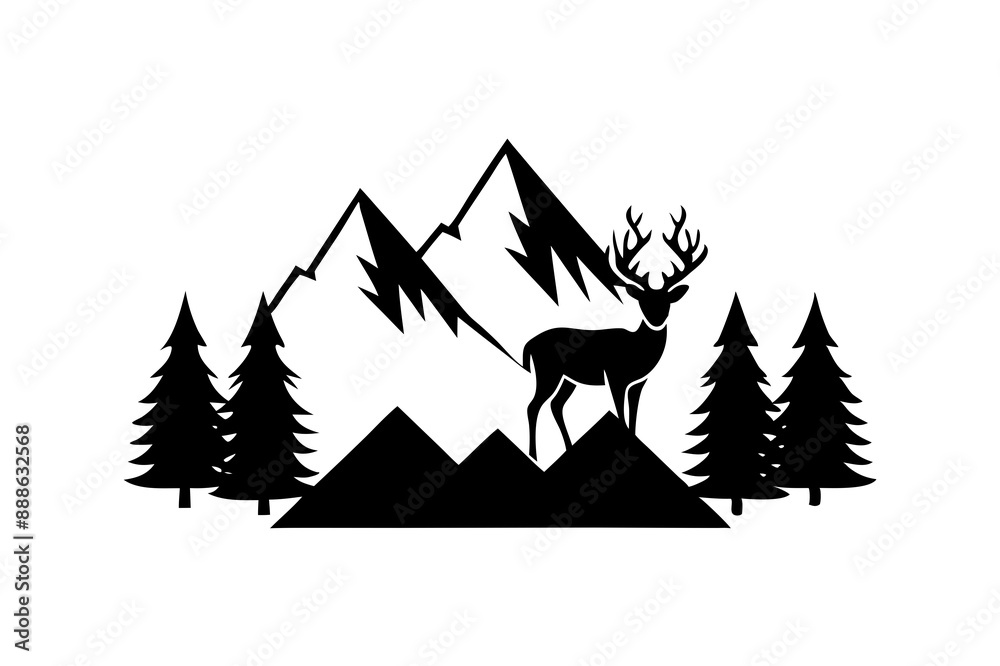 Obraz premium Landscape mountain peak panorama illustration icon vector for logo, isolated on white background.