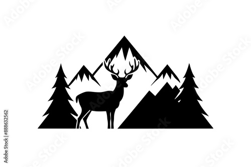 Landscape mountain peak panorama illustration icon vector for logo, isolated on white background.