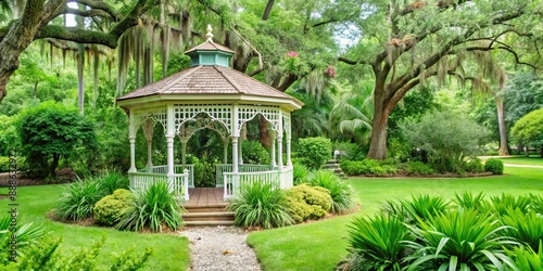 Gazebo nestled in a vibrant green garden in St. Augustine, Florida , lush, gazebo, garden, St. Augustine, Florida © Sujid