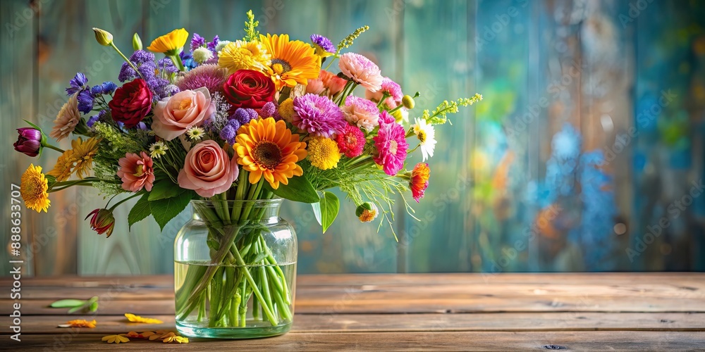 Beautiful bouquet of various colorful flowers in a glass vase, flowers, floral, arrangement, vibrant, colorful, vase, bouquet