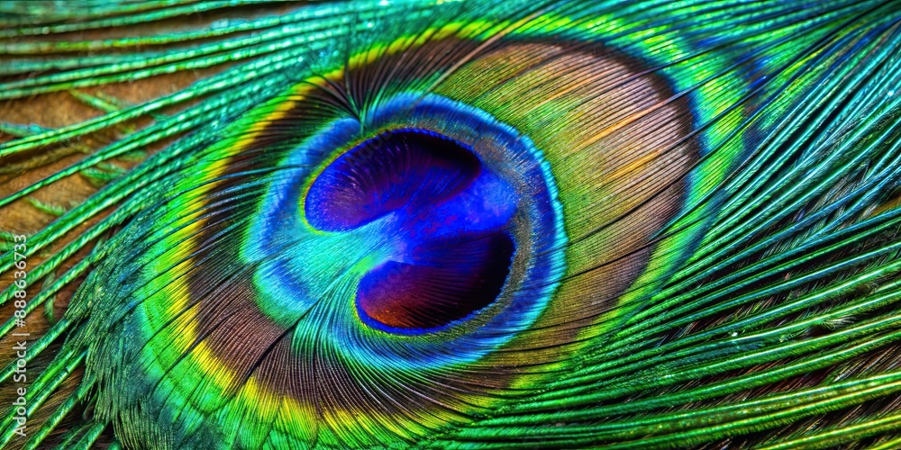 Fototapeta premium Close up of vibrant peacock feather details, vibrant, colorful, close up, exotic, elegant, textured, pattern, iridescent