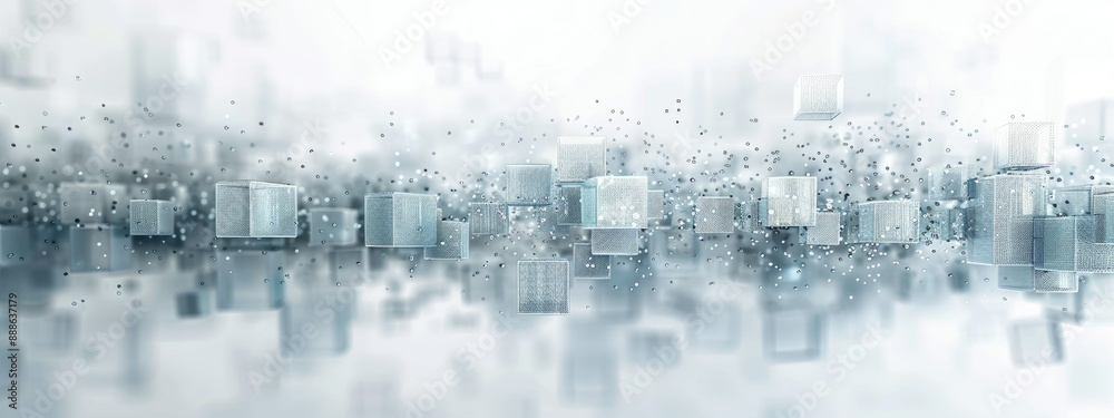 Obraz premium Abstract Digital Data and Tech Network Concept with Cubes and Particles Against White Background